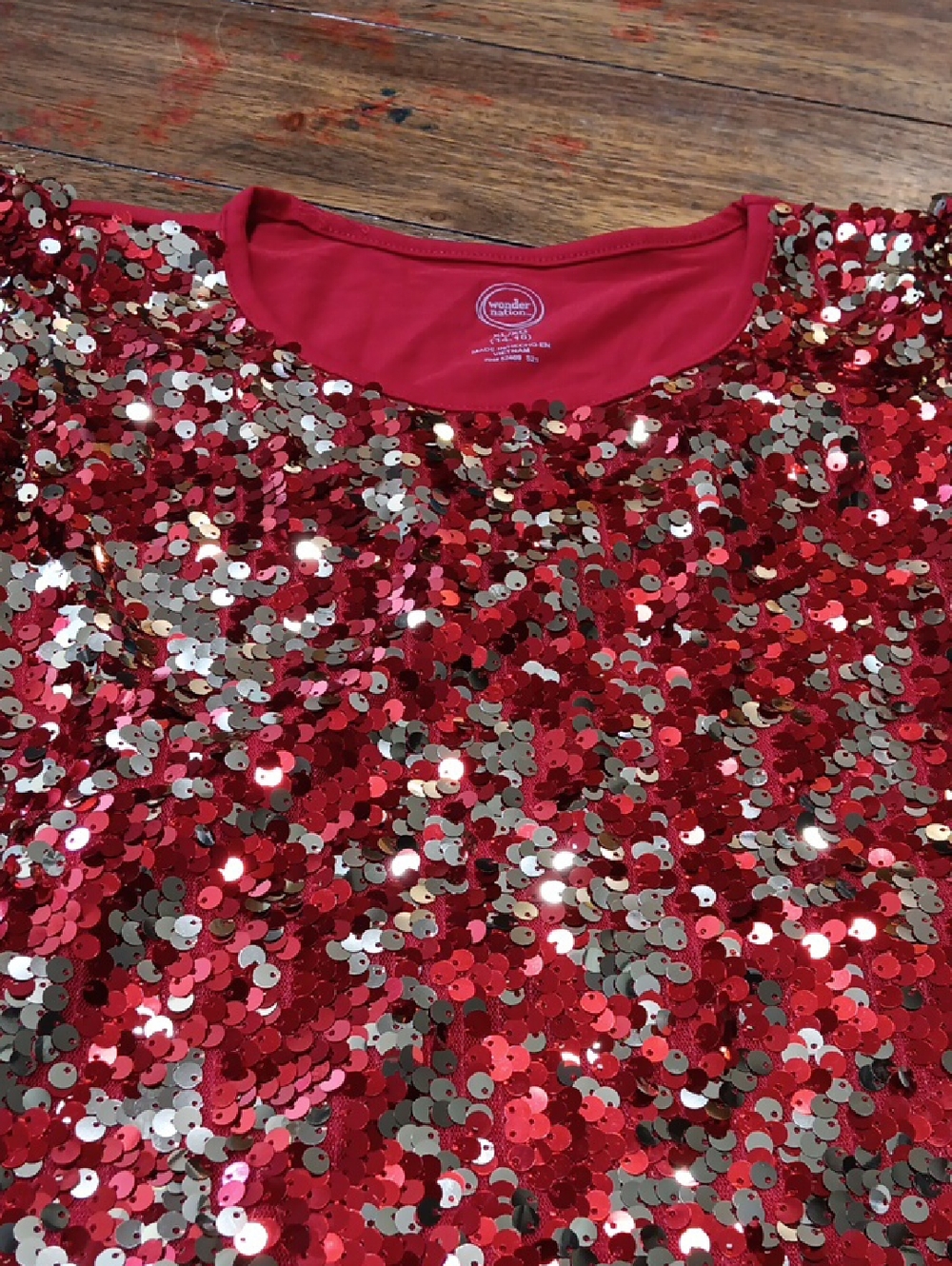 wonder nation Red Sequin Top with Gold And Red Accents
